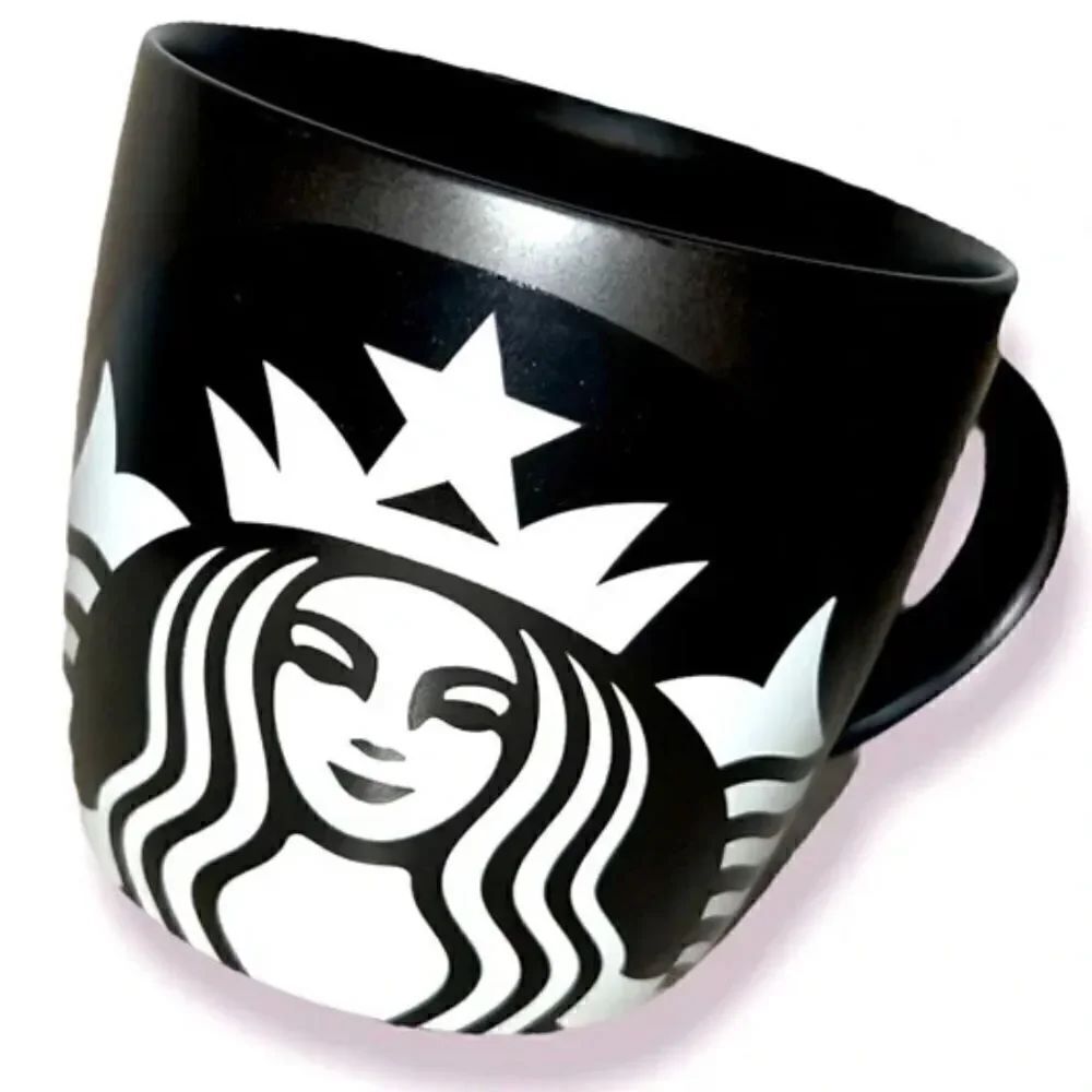 Starbucks Matte Black White Mermaid Graphic 14 oz. Mug